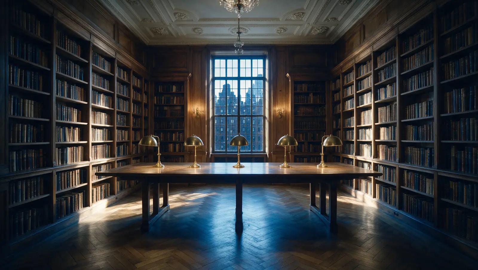 A wood panelled reading room